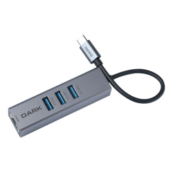 Dark Usb Type-C To Rj45 Gigabit Ethernet Ve 3Xusb 3.0 Hub &Ccedil;Oklayıcı Adapt&Ouml;R