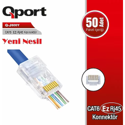 Qport Cat6 (50Li̇ Paket) Ez-Rj45 Yeni̇ Nesi̇l Konnekt&Ouml;R (Q-J600Y)