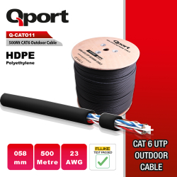 Qport 500M Makarali Outdoor 23Awg 0.58Mm&Nbsp;Si̇yah&Nbsp;Cat6 Utp Pe Kablo (Q-Cato11)